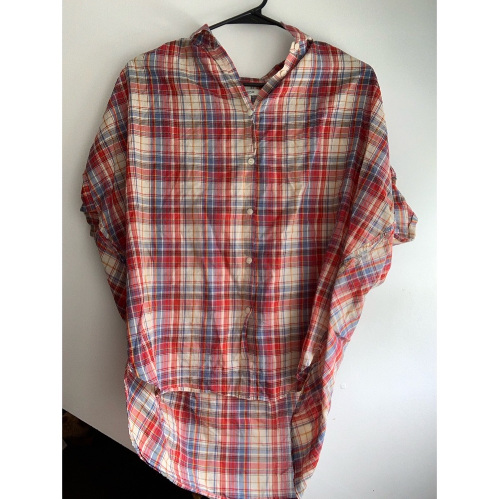 Madewell Button Down Flannel Red & Blue Women’s Short Sleeve Lightweight Shirt